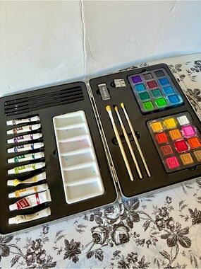 Watercolor Paint Set with Brushes and Palette